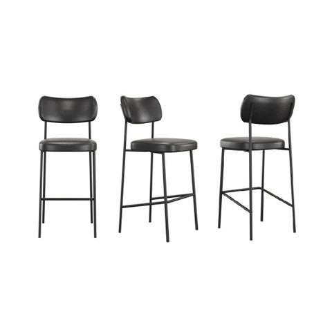 Kit 03 Banquetas Media Melissa Bar Cozinha Couro Pu Preto
