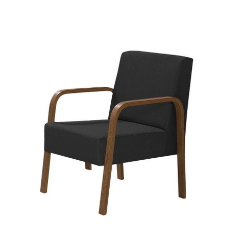 Poltrona 1 Lugar Braço Madeira D Salla Suede Preto