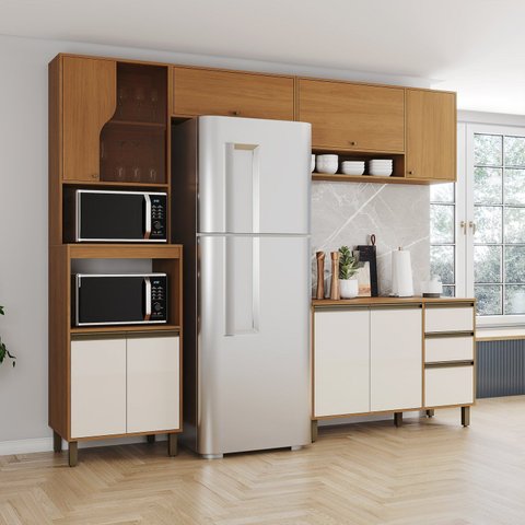 Cozinha Modulada Compacta 4 Peças com Aéreo Nicho e Torre Quente 2 Fornos Venaly