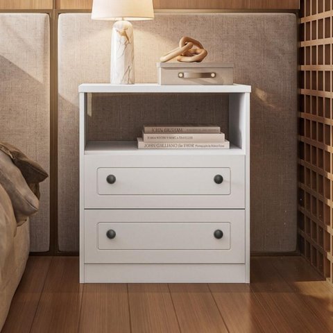 Mesa Cabeceira 2 Gavetas Puxador 56,7CM100% MDF Cor:Branco