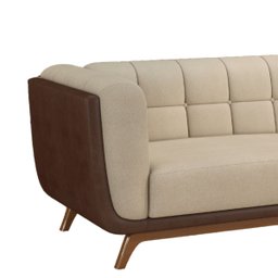 Sofá 3 Lugares 240cm com Pés em Madeira Linha Premium Compose em Bouclê Off-white e Corino Marrom - 3