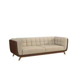 Sofá 3 Lugares 240cm com Pés em Madeira Linha Premium Compose em Bouclê Off-white e Corino Marrom - 2