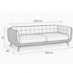 Sofá 3 Lugares 240cm com Pés em Madeira Linha Premium Compose em Bouclê Off-white e Corino Marrom - 6