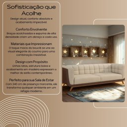 Sofá 3 Lugares 240cm com Pés em Madeira Linha Premium Compose em Bouclê Off-white e Corino Marrom - 7
