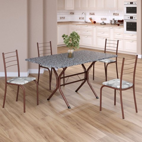 Conjunto Sala de Jantar Mesa Retangular 120x75cm Tampo Granito Ocre 4 Cadeiras Rio Marrom/Paraopeba