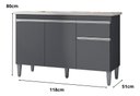 Ver imagem 2 de - Balcão Gabinete Multiuso Tatiane 120cm C/tampo