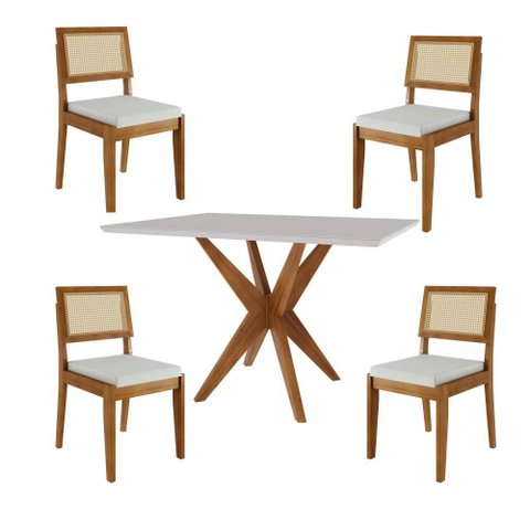 Conjunto Sala de Jantar com Mesa Monalisa e 6 Cadeiras Rainha Natural/off White Nesher