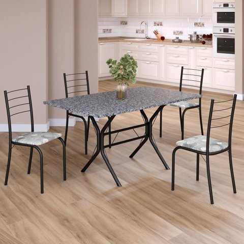 Conjunto Sala de Jantar Mesa Retangular 120x75cm Tampo Granito Ocre 4 Cadeiras Rio Preto/Paraopeba/Fosco