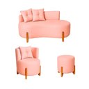 Ver imagem 1 de Kit Decorativo Sofá Curvo Orgânico + 01 Puff e Poltrona Luna Boucle Rosa - Montanaris Decor