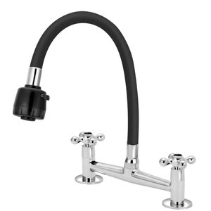 Torneira Misturador Mesa Flexível Duplo Jato Preto 1/4v.