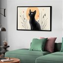 Ver imagem 2 de Quadro Decorativo Gato Preto Sol Flores - 50x70cm:moldura Preta