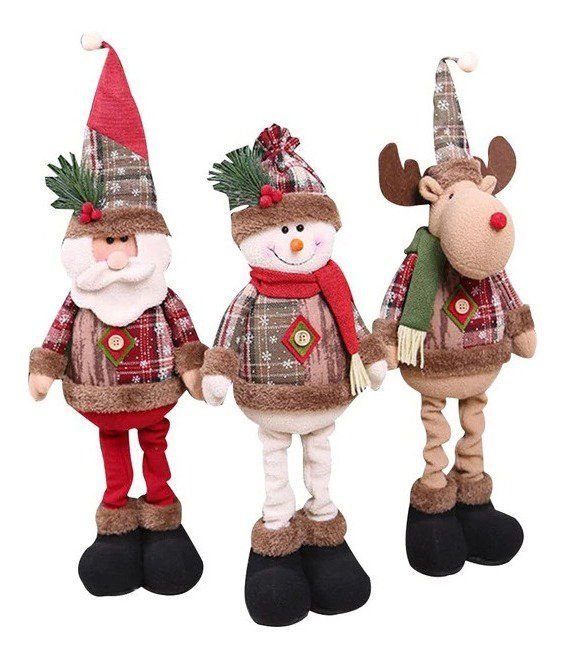 Kit Trio Bonecos de Natal Boneco de Neve Papai Noel Rena 50cm - 8