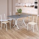 Ver imagem 1 de Conjunto Sala de Jantar Mesa Retangular 120x75cm Tampo Granito Ocre 4 Cadeiras Rio Branco/Creme