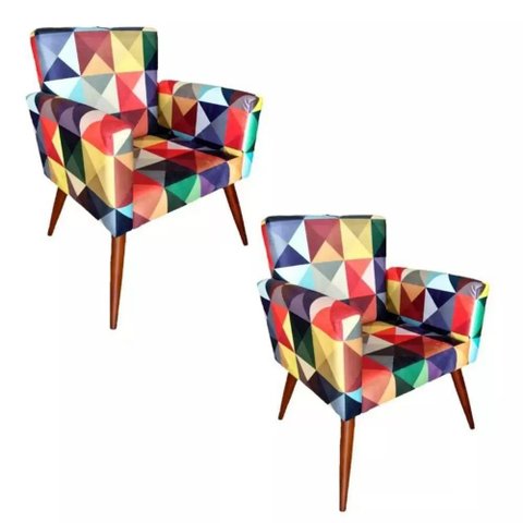 Kit 2 Poltronas Decorativas Nina Sala Triangulo Colorido