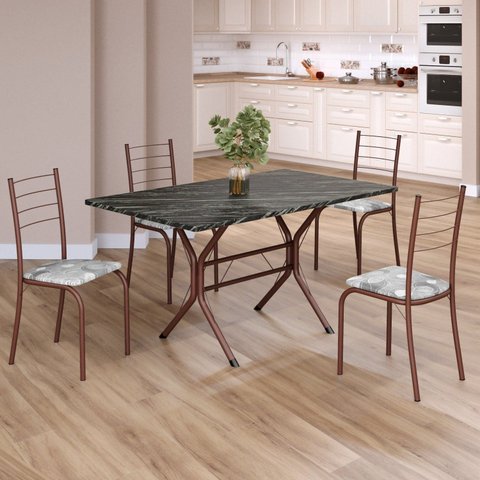 Conjunto Sala de Jantar Mesa Retangular 120x75cm Tampo Ardósia Indiana 4 Cadeiras Rio Marrom/Paraopeba
