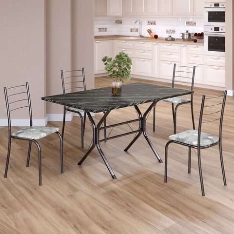 Conjunto Sala de Jantar Mesa Retangular 120x75cm Tampo Ardósia Indiana 4 Cadeiras Rio Prata/Paraopeba/Mart
