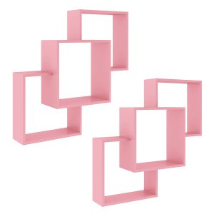 Kit 2 Nichos Prateleiras Decorativas Quadrado 79 Cm Sala Quarto Escritório MDP Rosa - ClickLar