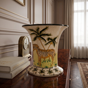 Ver imagem 2 de Vaso Decorativo Cerâmica Craquelada Zebra Coqueiros Borda Ondulada 23cm Columbus Gold