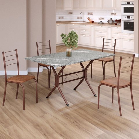 Conjunto Sala de Jantar Mesa Retangular 120x75cm Tampo Granito Topázio 4 Cadeiras Rio Marrom/C.