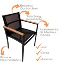 Ver imagem 5 de Poltrona Cadeira de Jantar Amélia Tela Sling e Alumínio com Braço Detalhe Madeira Preto