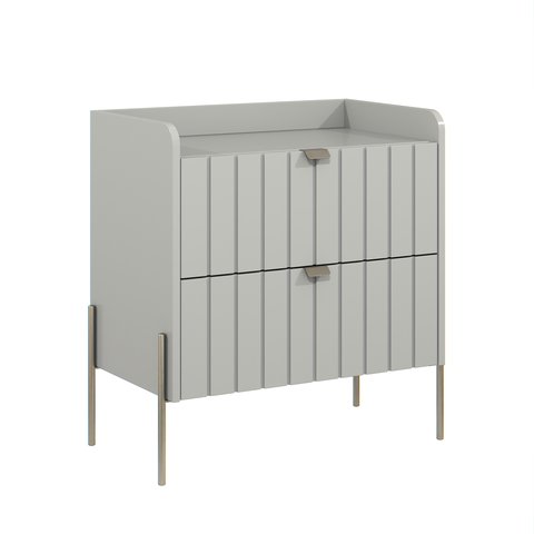 Mesa Lateral para Cama Moriah 60cm Retro 100% Mdf Off White Pés Ferro Champagne