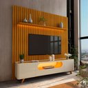 Ver imagem 1 de Rack com Painel para TV até 85 Polegadas Sole 2 Portas Ripado 100% MDF com LED Naturale/Off White - 