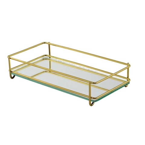 Bandeja Decorativa Multiuso Com Alças Inox Fence Hara:Dourado