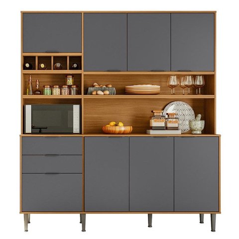 Cozinha Compacta Viena 8 Portas e 2 Gavetas Tauari/cinza - Lukaliam Móveis