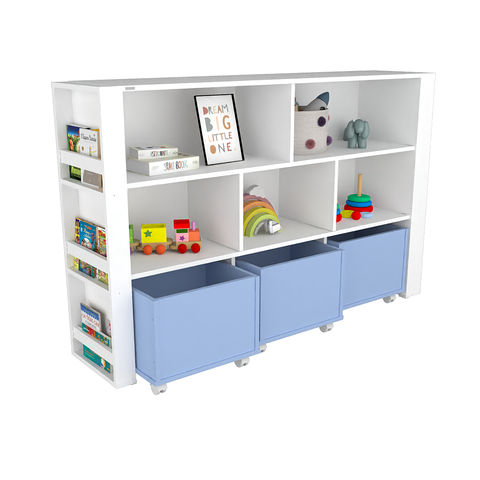 Organizador Brinquedo Baús azul  E Porta Livros Nicolau 100% Mdf