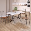 Ver imagem 1 de Conjunto Sala de Jantar Mesa Retangular 120x75cm Tampo Madeira MDP White 4 Cadeiras Rio Prata/C. Marrom/Mart