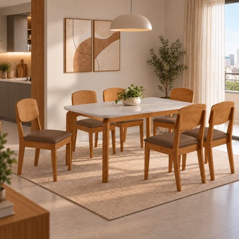 Conjunto de Mesa de Jantar Dublin 180 Tp MDF Laminado Canto Copo 6 Cadeiras Cleo