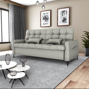 Sofá Cama Reclinável Pietra 3 Lugares Confortável Resistente:linho Cinza