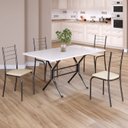 Ver imagem 1 de Conjunto Sala de Jantar Mesa Retangular 120x75cm Tampo Madeira MDP White 4 Cadeiras Rio Prata/Creme/Mart