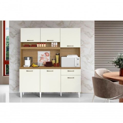 Armário Siena 6 Portas 1 Gaveta MDF-MDP 160cm Off White Aramóveis