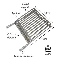 Grelha Parrilha Argentina Aço Inox com Caixa Gordura 50x40cm - 3