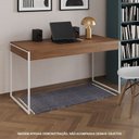 Ver imagem 1 de Escrivaninha Industrial Madeira Padrão Office Amêndoa Malta 137x53cm com Base em Ferro Branco
