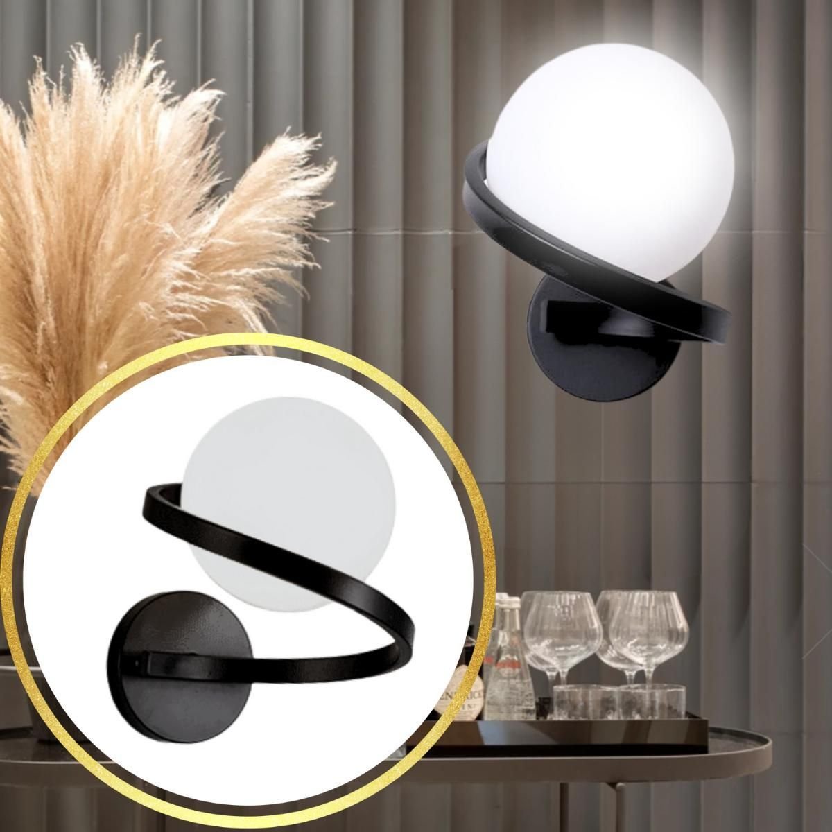 Luminária Arandela 24cm Globo Vidro 15cm Jabuticaba Parede Gimpo Kjbd-444:preto