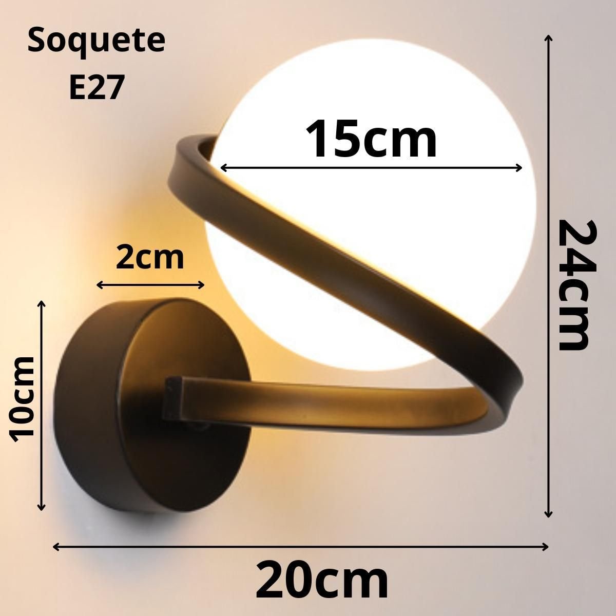 Luminária Arandela 24cm Globo Vidro 15cm Jabuticaba Parede Gimpo Kjbd-444:preto - 6