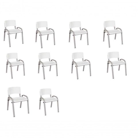 Kit 10 Cadeira Iso Infantil Creche, Base Cinza Branco