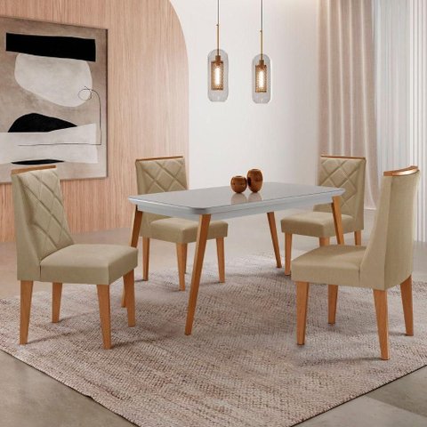 Mesa de Jantar Copper 120cm MDF Vidro com 4 Cadeiras Moderna Turim 07/Off//Serig. Off