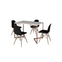Ver imagem 2 de Mesa Industrial Base Ferro Cobre em V Tampo 137x90 Branco 4 Cadeiras Eames Madeira Assento Preto