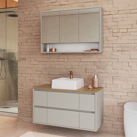 Conjunto para Banheiro Gabinete Suspenso 88,4 com Cuba e Espelheira Berlin