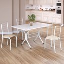 Ver imagem 1 de Conjunto Sala de Jantar Mesa Retangular 120x75cm Tampo Madeira MDP White 4 Cadeiras Rio Branco/Creme