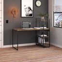 Ver imagem 1 de Mesa C-estante Alta 135x64x115cm C-03 Prateleiras Carvalho Dark - Est.preta Carvalho Dark - Est.