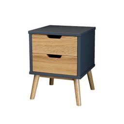 Mesa de Cabeceira Lara de Madeira Maciça com 2 Gavetas - Cinza - 2