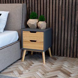 Mesa de Cabeceira Lara de Madeira Maciça com 2 Gavetas - Cinza - 1