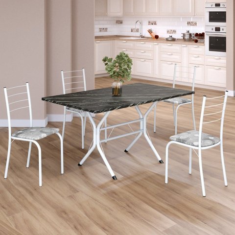 Conjunto Sala de Jantar Mesa Retangular 120x75cm Tampo Madeira MDP Indiana 4 Cadeiras Rio Branco/Paraopeba