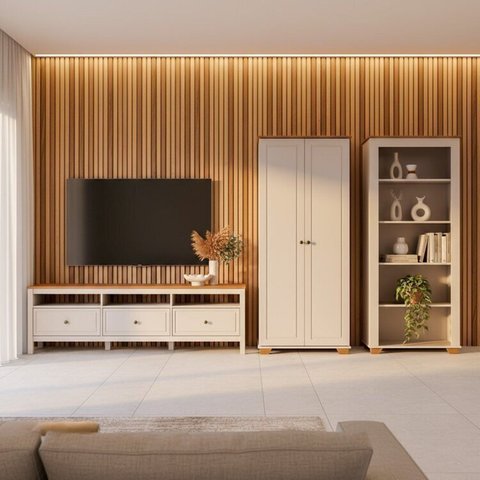 Conjunto de Sala 3 Peças Rack, Estante e Armário Madeira Maciça Ananda CabeCasa MadeiraOriginals