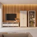 Ver imagem 1 de Conjunto de Sala 3 Peças Rack, Estante e Armário Madeira Maciça Ananda CabeCasa MadeiraOriginals Branco Off White/Mel