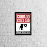 Quadro Cuidado Com o Cão. Ele Tem Sentimentos 33x24cm - com vidro:Madeira preta - 1